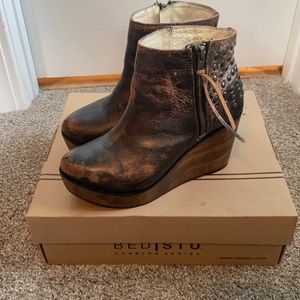 Bedstü black luxe distressed wedge ankle bootie